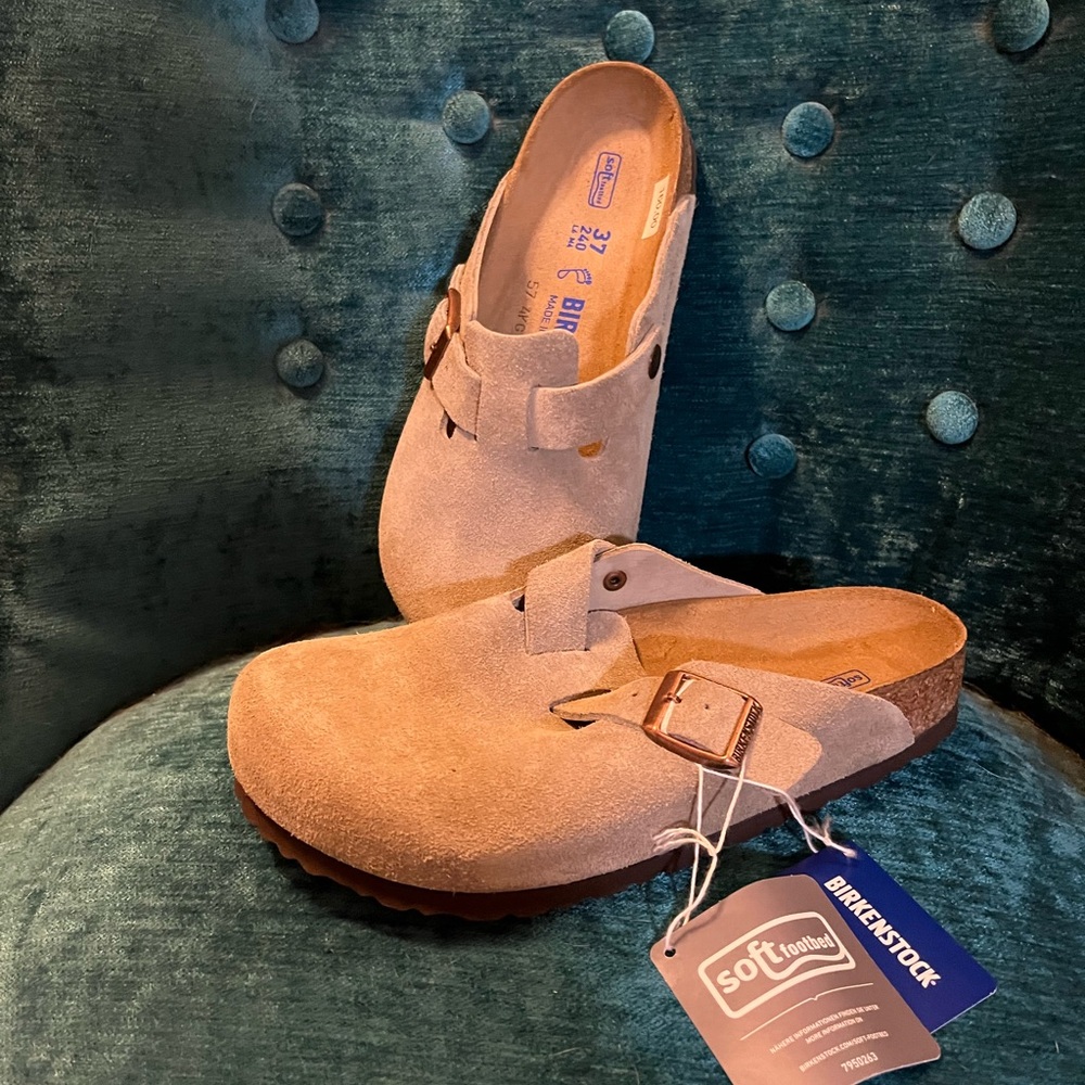 Birkenstock Tan Suede Clogs with Soft Footbed Boston BS size 37